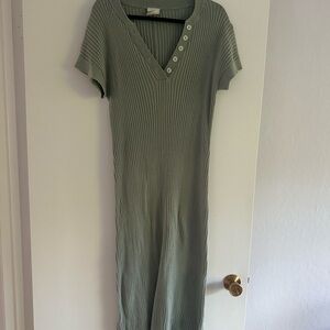 Varley Ribbed Midi Dress in Sage Green